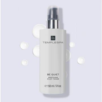 TEMPLESPA BE QUIET hydrating milky face toner bottle and box.