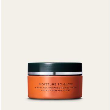 MOISTURE TO GLOW Hydra-Gel Radiance Moisturiser from TEMPLESPA on a light sandstone background. 