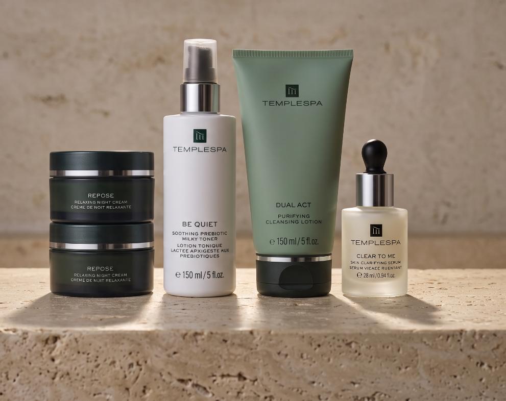 EVENING ESSENTIALS collection from TEMPLESPA, your complete evening routine with 2 FREE products. Save &pound;73*.