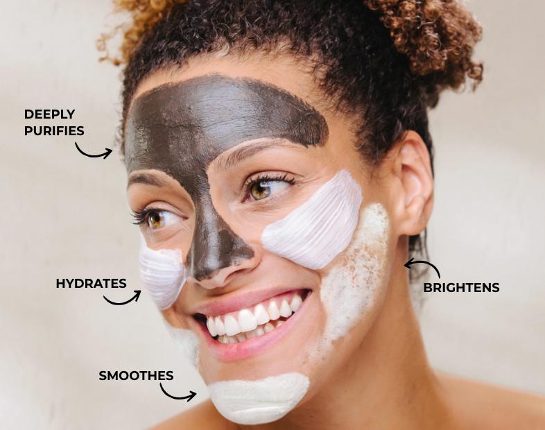 Lady using multi-masking where you use different masks for different areas of your face to help hydrate