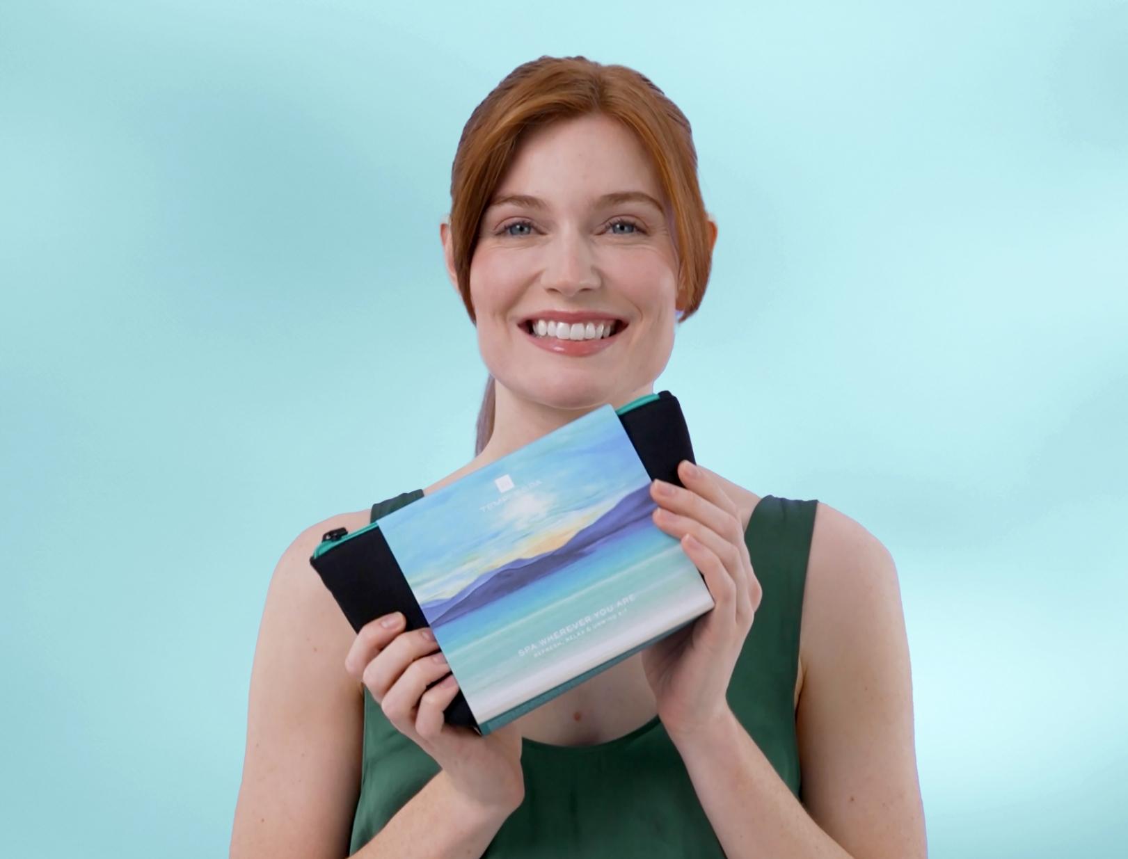 Spa retreat gift set with pink sunset background