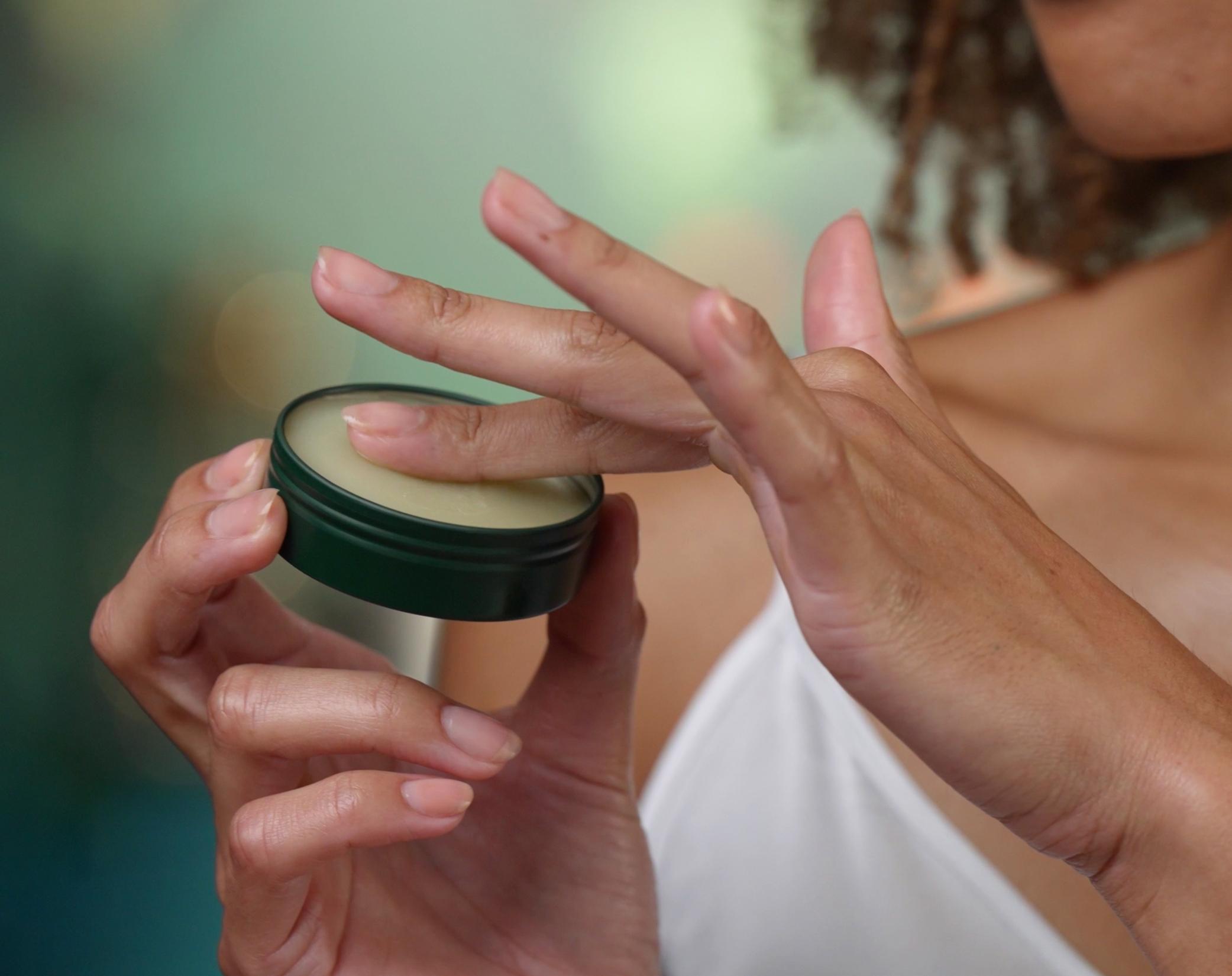TEMPLESPA product STRESS NOT, All-Over CBD Balm, being used by a lady