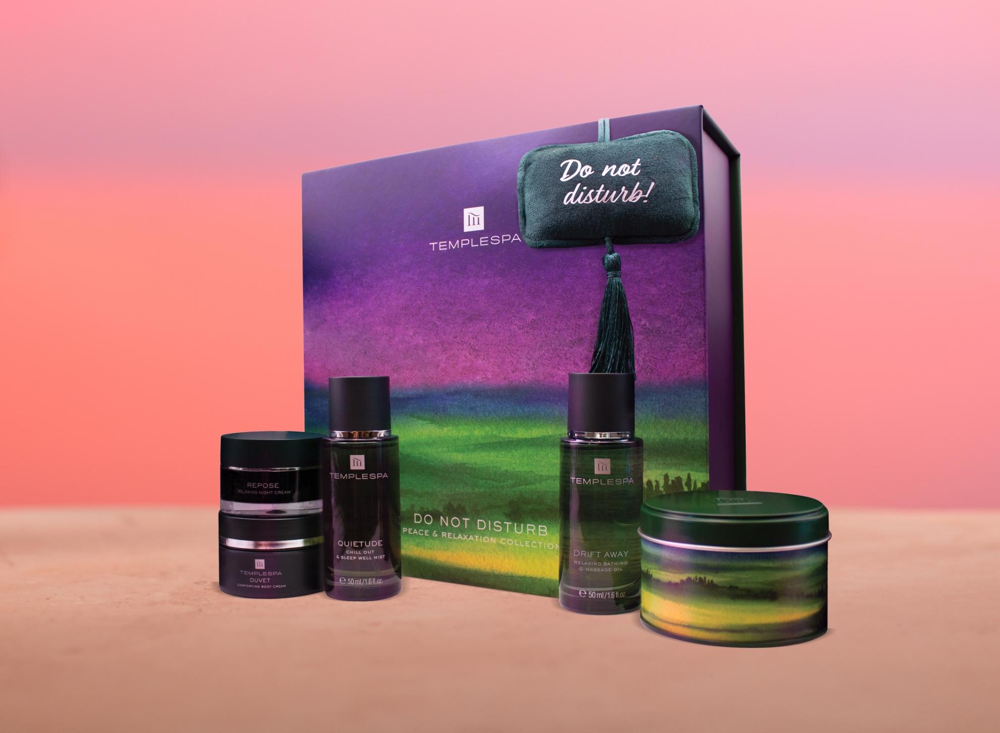 do not disturb gift set on pink sunset background